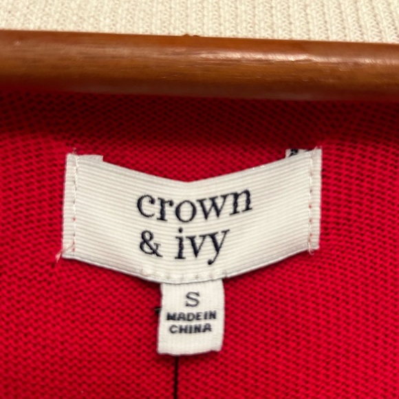 CROWN & IVY Christmas sweater, red/white with penguin, sz S - Picture 3 of 8
